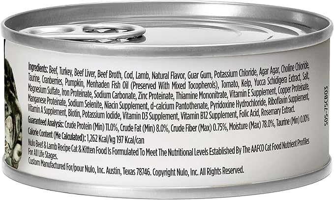 Nulo Beef & Lamb Recipe Pate Wet Canned Cat Food, 5.5 Ounce (Pack of 24)