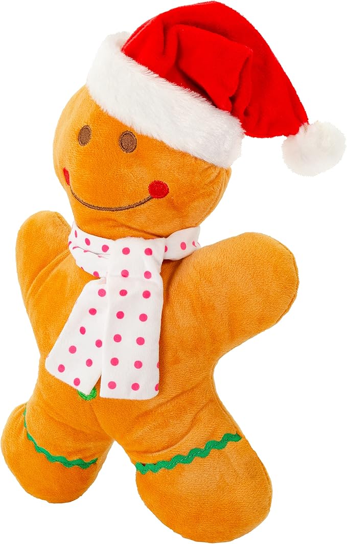 Holiday Plush Pet Toy Fun for Christmas Designs with Squeaker Dog Chew Toy (12" Gingerbread Boy)