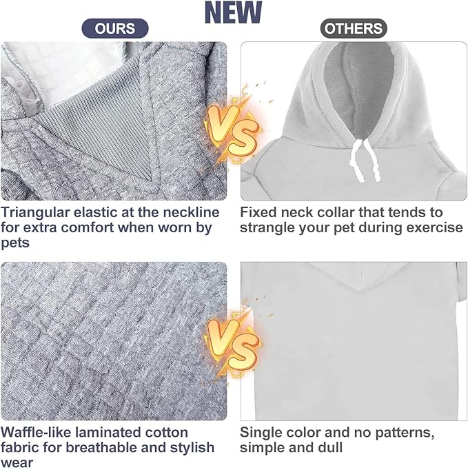 BEAUTYZOO Small Dog Hoodie Sweater with Pockets, Dog Clothes for Small Medium Dogs Boy Girl, Waffle-like Laminated Cotton Pet Coats with Hat and Leash Hole, All Weather Coat for Puppy Doggie Chihuahua