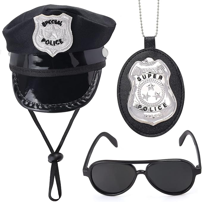 Yewong Pet Police Costume Accessory Set Pet Dog Cat Police Hat Badge Aviator Sunglasses Pet Dress Up Kit for Halloween Christmas Cosplay Role Play Party (Set-A)