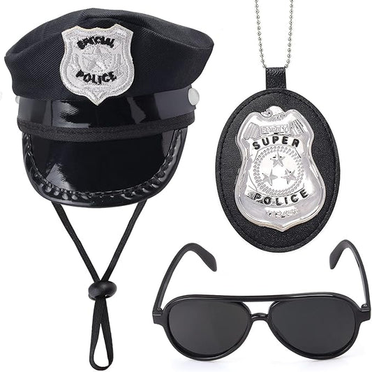 Yewong Pet Police Costume Accessory Set Pet Dog Cat Police Hat Badge Aviator Sunglasses Pet Dress Up Kit for Halloween Christmas Cosplay Role Play Party (Set-A)