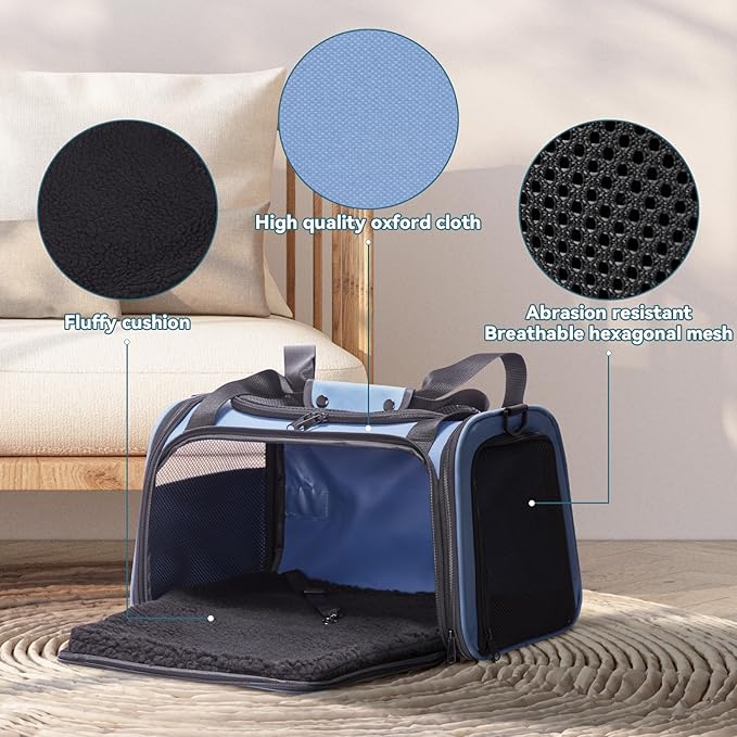 PETSFIT Dog Carrier for Small Dogs, Small Dogs Carrier Bag, Soft-Sided Pet Carrier with a Safety Leash for Pets Up to 25 Lbs (Large, Blue)