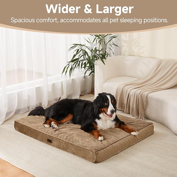 OhGeni Orthopedic Waterproof & Machine Washable Dog Bed for Extra Large Pets, Wider & Larger Size, Cat Mat with 25D Egg Crate Foam, Removable Cover, 54 Inches(Coffee)
