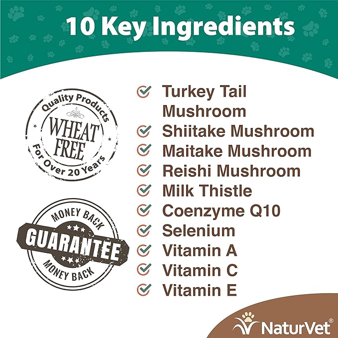 NaturVet Mushroom Max Advanced Immune Support Dog Supplement – Helps Strengthen Immunity, Overall Health for Dogs – Includes Shitake Mushrooms, Reishi, Turkey Tail – 60 Ct.