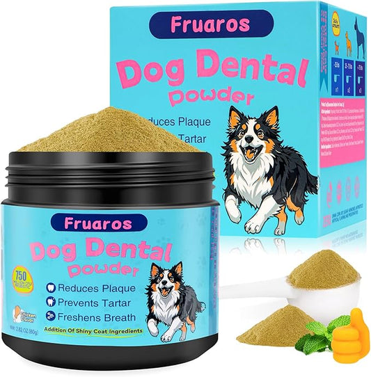 Dog Teeth Cleaning Powder, Dog Dental Powder for Dog Breath Fresh and Teeth Cleaning, Targets Tartar & Bad Breath with 750 Million Probiotics. Plaque Off Dental Care Formulated for Small Dogs (80g)