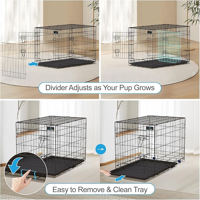 PetsTuff Great CRATES 36” Large Dog Crate - Heavy-Duty Dog Kennel with Divider Panel for Pets 40-60 lbs - Durable Leaf-Proof Tray - Foldable, Carry Handle & Wheels for Easy Moving
