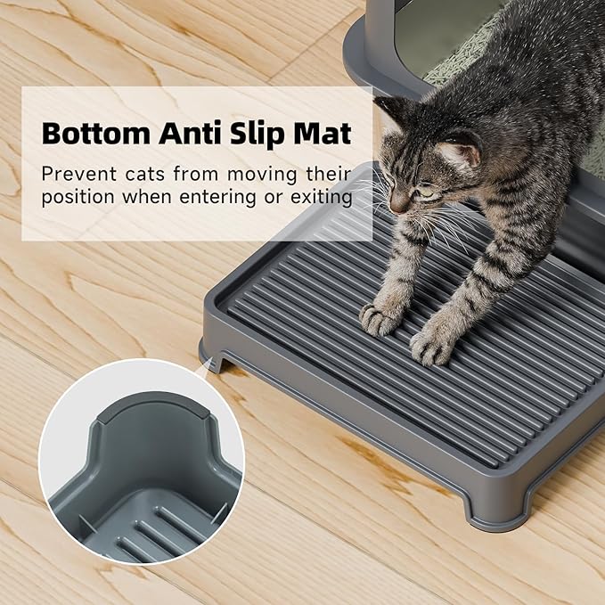 Cat Ramp for Litter Box Elevated Litter Ramp for Cat Litter Boxes, Washable Easy Cleaning Litter Mat with Filter Function Steps Suitable for Small & Elderly Cats(14"x10"x2.5")