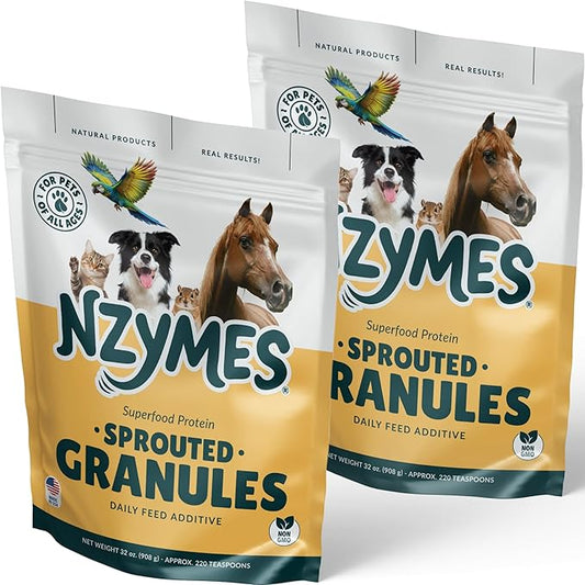 Nzymes® Sprouted Granules 2LBS (2 Pack) for Dogs, Cats, Horses, and Companion Pets. Raw Super-Food Protein and Antioxidant Nutrition. - 220 Servings - Made in The USA