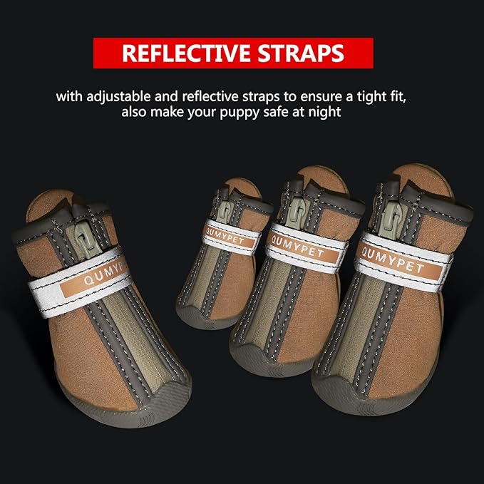 QUMY Dog Shoes for Small Dog, Puppy Dog Boots & Paw Protectors for Winter, Summer Hot Pavement, Waterproof in Rainy Weather, Ourdoor Walking, Indoor Hardfloors Skid-Resistant Soles Khaki Size 3
