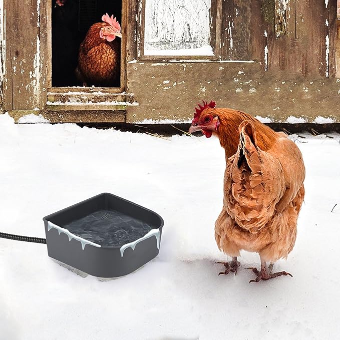 NAMSAN Small Heated Pet Bowl for Cats Rabbits, Outdoor and Indoor, 1 L Heated Water Bowl for Chicken Birds Ice Free, Thermal-Bowl for Dog Cage, Hanging Kennel Dish, Self-Assembly