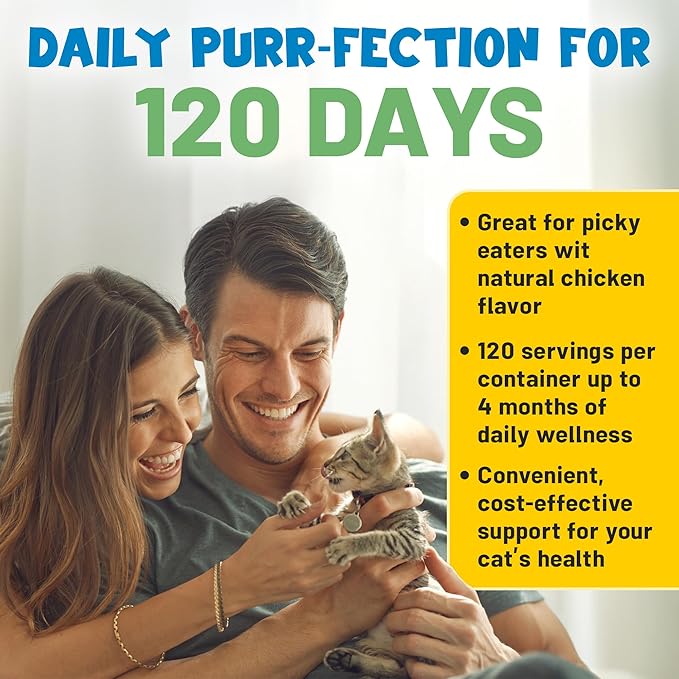 Guardian’s Choice Purrbiotics, Cat Probiotic Powder for Digestive & Immune Support, 5 Billion CFU with Prebiotics & Fiber, Shelf-Stable Probiotics for Cats, Chicken Flavor Cat Probiotics, 120 Servings
