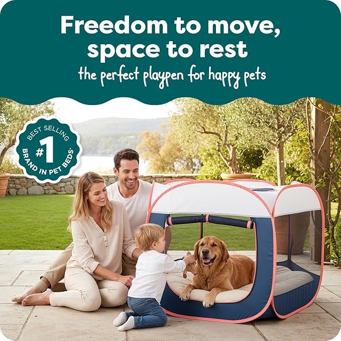 FurHaven Portable Pet Playpen for Dogs & Cats, Extra Large Indoor Kitten Playpen with Mesh Sides, Foldable Dog Playpen for Small Dogs, Pop Up Travel Dog Pen, X-Large, Pet Crate with Mesh Sides, Navy