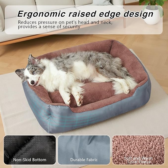Large Dog Bed, Rectangle Calming Dog Bed for Large Dogs, Comfort and Softness Pet Sofa Bed with Nonskid Bottom, Machine Washable, Grey