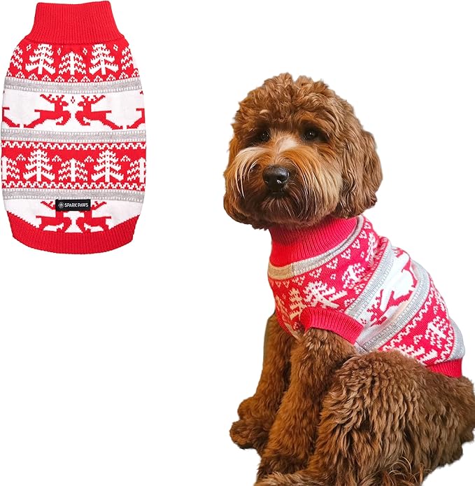 Spark Paws Christmas Dog Sweater - Ultra Soft Holiday Knit Sweater for Small, Medium & Large Dogs, Cute Pet Sweater for French Bulldogs & Big Dogs, Potty V Cut Design Jacket (Winter Wonderland, 2XL)