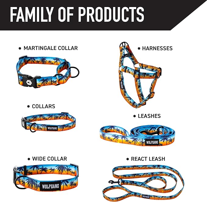 Wolfgang Heavy Duty Martingale Dog Collar with Quick Release Nylon Buckle for Walking & Training, SunsetPalms Print, Medium