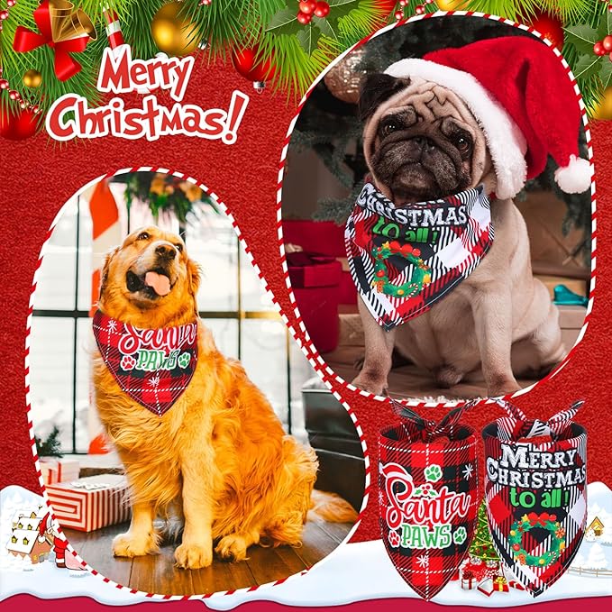 Preboun 200 Pcs Christmas Plaid Dog Bandanas Bulk Dog Holiday Scarf Bibs Puppy Bandanas Adjustable Washable Kerchief Pet Costume Accessories Grooming Supplies for Small to Medium Cats Dogs