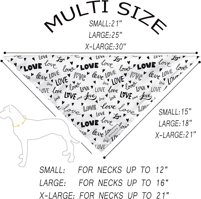 Realeaf Wedding Dog Bandanas 2 Pack, Reversible Love Pet Scarf for Boy and Girl, Premium Durable Fabric, Black and White Bandana for Small Medium Large and Extra Large Dogs (Large)