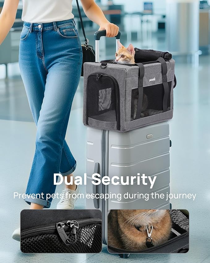 Airline Approved Cat Carrier, Pet Carrier Soft-Sided, Portable Dog Carrier with Stable Structure, TSA Approved Pet Carrier for Pets Less Than 12lbs, Cat Carrier Bag Suitable for Travel, Gray
