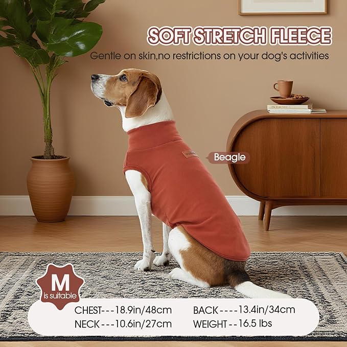 FUAMEY 2 Pack Dog Fleece Vest for Medium Dogs,Yorkshire Bichon Schnauzer Stretchy Dog Sweatshirts Warm Dogs Pullover Winter Pet Sweaters with Leash Hole Puppy Turtleneck Sleeveless Orange M