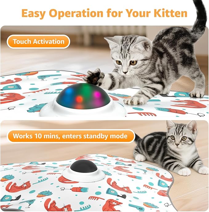 Interactive Cat Toys Rechargeable: Moving Concealed Feathers with Chime - Hide and Seek Toys,Touch Cat Kitten Toy Exercise Toys for Indoor Bored Adult Cats,White