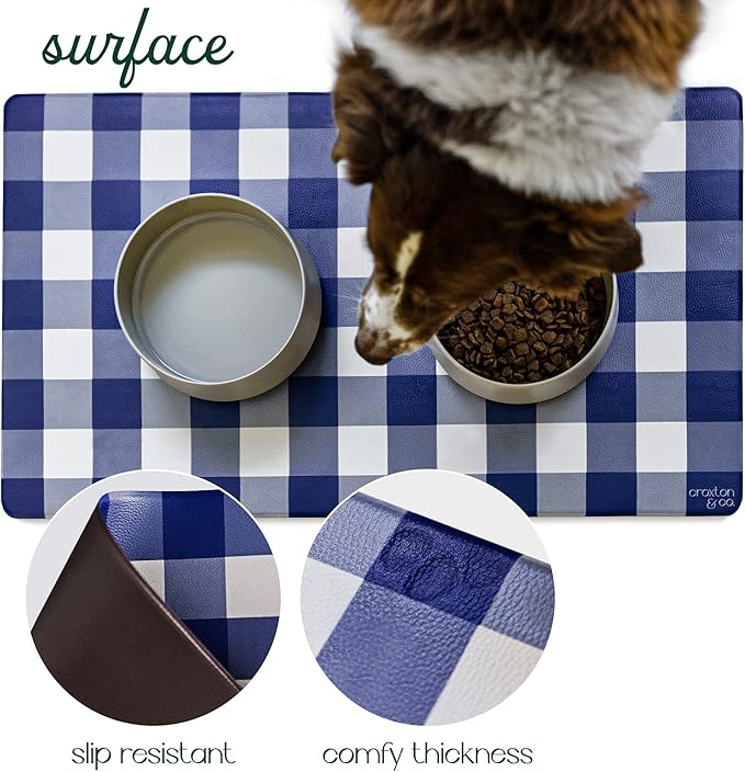 CROXTON & CO. Non-Slip Faux Leather Pet Feeding Mat for Dog Bowls | Large Bowl Mat for Food and Water | Durable, Easy-to-Clean Pet Food Mat for Floors | Size: 12"x18"