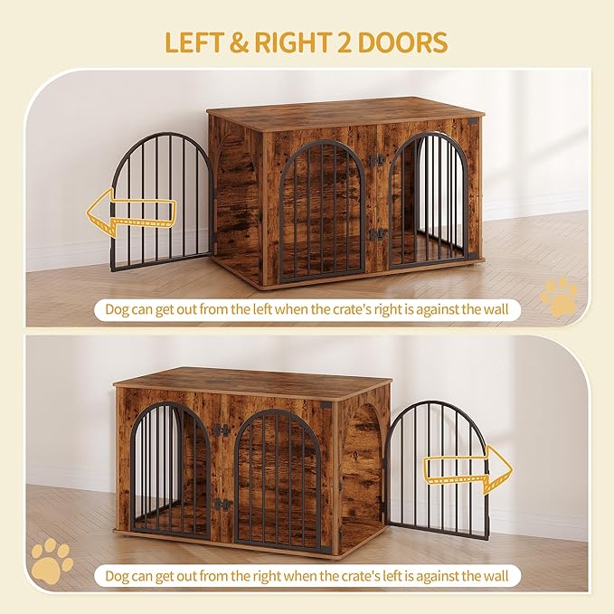 39.4" Wooden Dog Crate Furniture, Indoor Dog Kennel Dogs Cage for Small/Medium/Large Dogs, Heavy Duty Dog Crates Decorative Pet House End Side Table TV Stand, Rustic Brown DFC84101B