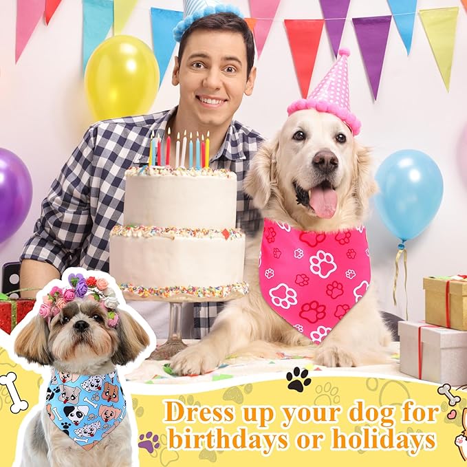 Sanwuta 120 Pcs Bandanas for Dogs Bulk Bones Triangle Dog Bandana Washable Pet Scarves Adjustable Bibs for Small and Medium Pets, 30 Styles