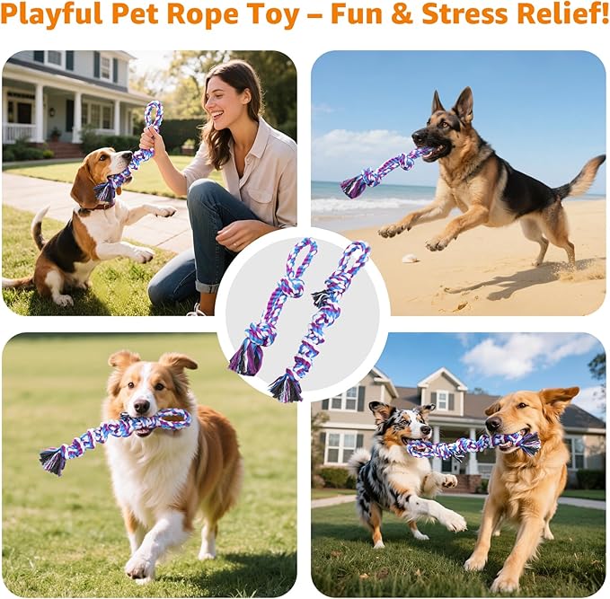 LOOBANI Dog Rope Toys for Aggressive Chewers - 2 Packs Replacement Interactive Chew Toy for Pet Grinding Teeth, Tug of War Toy for Small Medium Large Breeds(Purple Blue)