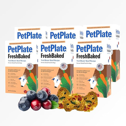 PetPlate Trail Blazin' Beef FreshBaked Dry Dog Food Grain-Inclusive, Gently Baked and Air-Dried Human Grade Dog Food, Formulated with Prebiotics and Postbiotics, No Fillers or by-Products, 2lbs