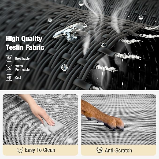 Veehoo Cooling Elevated Dog Bed, Raised Pet Cot with Guardrail & Slope Headrest, Durable Breathable Teslin Mesh, Non-Slip Feet, Washable Dog Couch Bed for Indoor & Outdoor, 39.5" x 28", Black Silver