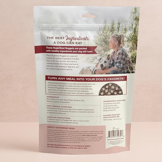 Superfood Nuggets- Premium, Freeze-Dried raw Dog Food Topper or Treat. Powerful Nutrient-Dense Ingredients. No Artificial additives. Bison and Kale Formula 8oz - 4pk Bundle