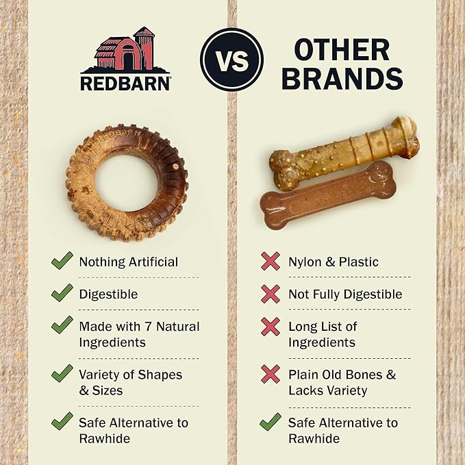 Redbarn Natural Dur-A-Bulls Treats for Dogs - 3 Large Tires - Hickory Flavor - Made in USA Long Lasting 100% Digestible No Artificial Ingredients or Plastic