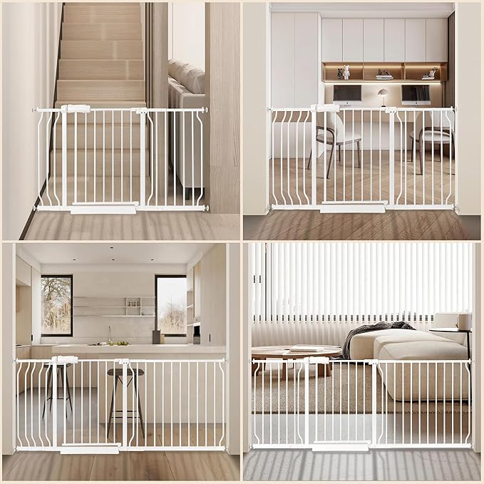 Extra Wide Baby Gate 66.9-71.65 Pressure Mounted,Child Dog Pet Safety Gates with Walk Through Door for Doorways Stairs No Drilling in Door,White