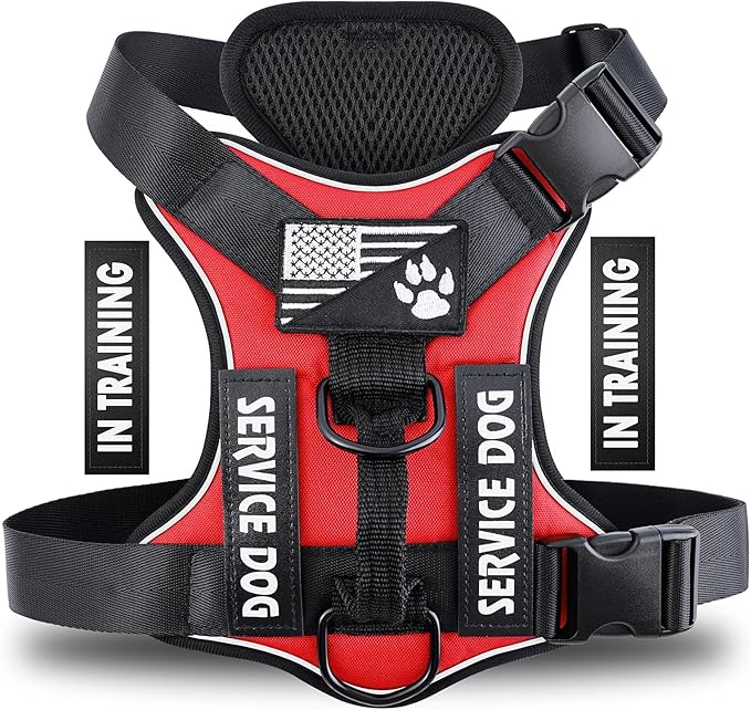 Demigreat Service Dog Harness, Reflective Dog Vest Harness with 5 PCS Patches, Adjustable Soft Oxford Pet Harness, Inner Layer Mesh, Easy to Control for Small Medium Large Dogs