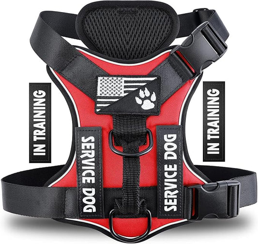 Demigreat Service Dog Harness, Reflective Dog Vest Harness with 5 PCS Patches, Adjustable Soft Oxford Pet Harness, Inner Layer Mesh, Easy to Control for Small Medium Large Dogs
