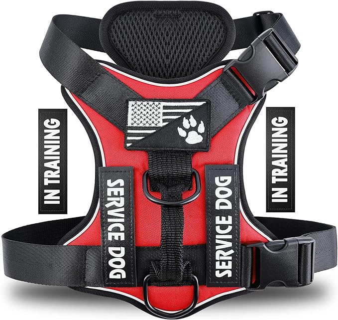 Demigreat Service Dog Harness, Reflective Dog Vest Harness with 5 PCS Patches, Adjustable Soft Oxford Pet Harness, Inner Layer Mesh, Easy to Control for Dogs