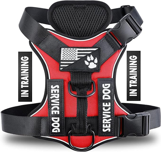 Demigreat Service Dog Harness, Reflective Dog Vest Harness with 5 PCS Patches, Adjustable Soft Oxford Pet Harness, Inner Layer Mesh, Easy to Control for Dogs