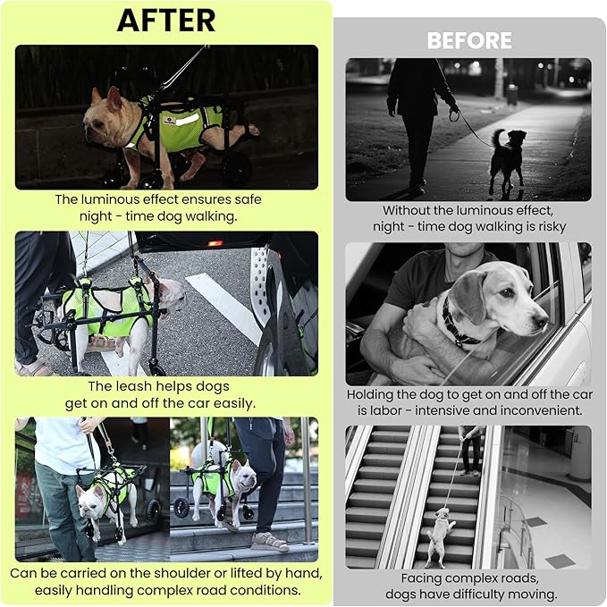 4 Wheels Dog Wheelchair for Front/Hind Legs - Mobility Aid for Small Dogs with Paralyzed, Injured, Post-Surgery or Senior Pets to Reclaim Mobility（4Wheels-S, for Small Breed Dog）