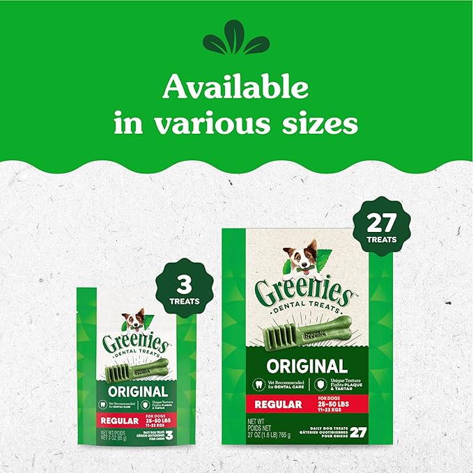 Greenies Original Regular Dental Dog Treats, 27 oz. Pack (27 Treats)