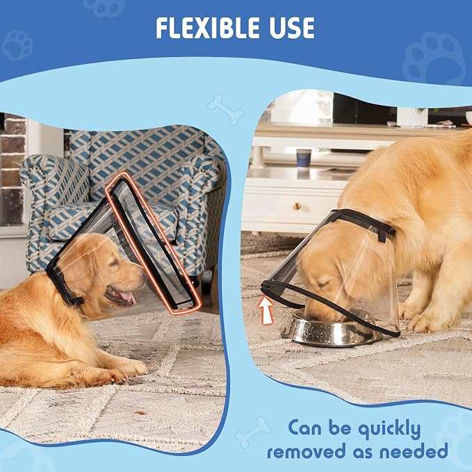 Dog Cone, Transparent Recovery Collar for Large Dogs, E Collar After Surgery to Stop Licking, Depth Adjustable Soft Cone Not Block Vision Patented (XL-Long)