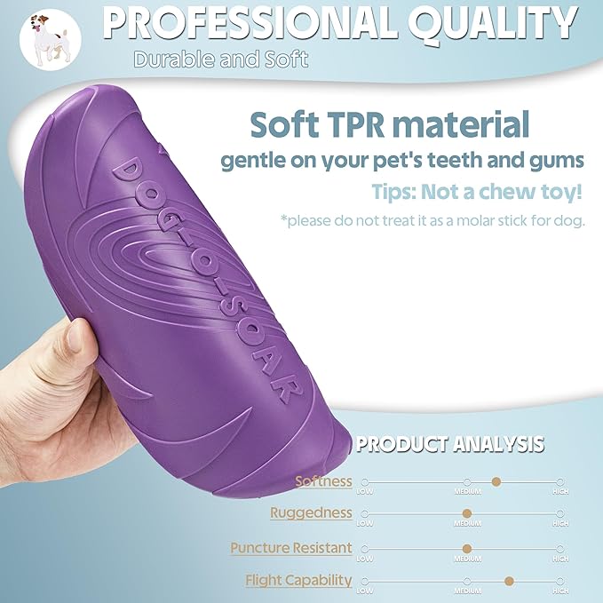 Indestructible Dog Flying Disc, Interactive Dog Flyer Toys, Soft Dog Catch Fetch Toys for Small Medium Large Dogs, Floats in Water & Safe on Teeth, 9.05 in (Purple and Yellow, 2Pcs)