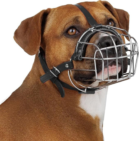BRONZEDOG Dog Muzzle Wire Basket Metal Mask for Small, Medium and Large Dogs, Breathable, Dog can Drink, Adjustable, Padded, Training, Prevents Biting (Size 4: Pitbull & Amstaff)