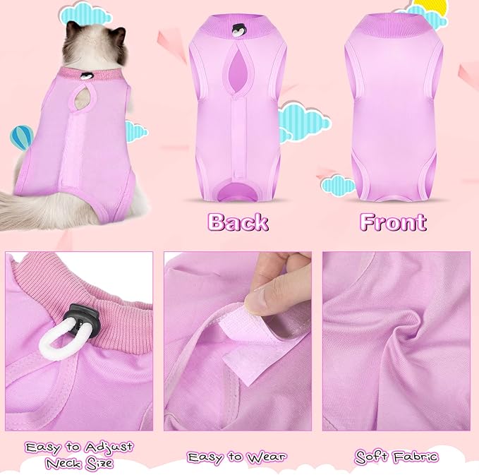 Nuanchu 3 Pieces Cat Recovery Suit Kitten Recovery Suit E-Collar Alternative for Cats and Dogs Abdominal Skin Anti Licking Pajama Clothes Sets(Small,Simple Style,Yellow Green Pink)