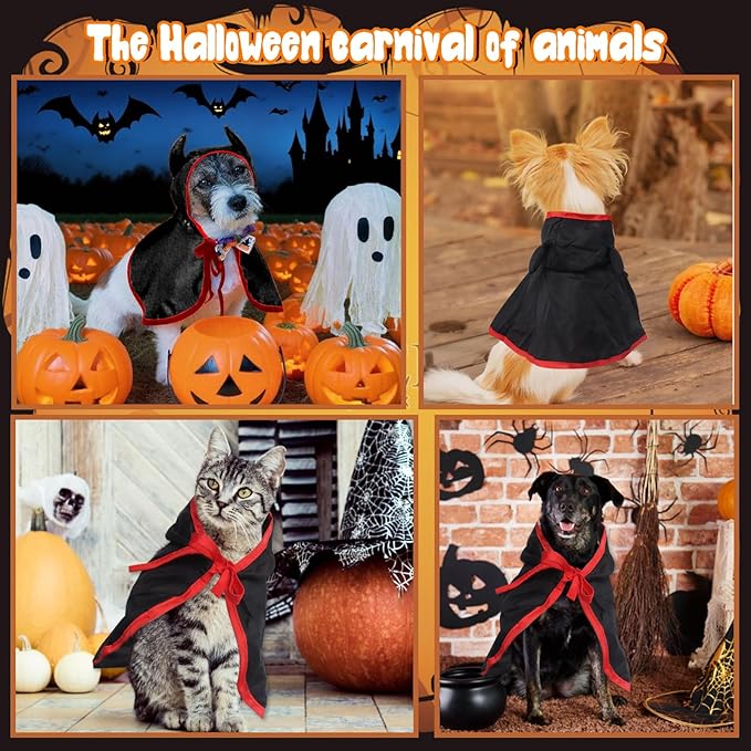 Halloween Pet Costumes Halloween Vampire Costume Cape Accessories Black Cat Wizard Cloak Puppy Witch Collar Cape Halloween Cosplay Clothes Apparel for Cats Small Dogs