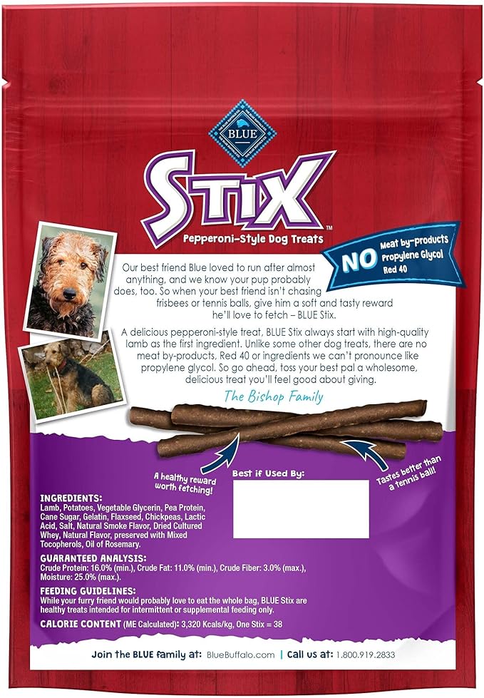 Blue Buffalo Stix Natural Soft Moist Dog Treats Lamb Recipe Bag