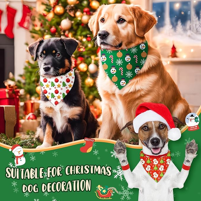 240 Pcs Christmas Bandanas for Dogs Xmas Bandanas Bulk with Santa Snowflake Candy Cane Patterns Soft Bibs Adjustable Triangle Doggie Scarf for Small Medium Large Pet 25.6 x 17.7 x 17.7 Inch