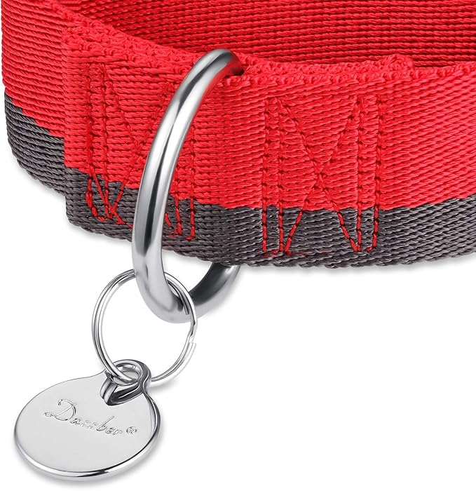 Martingale Collar 1.5 Inch Wide 1200D Extra Strong Nylon Dog Collar, No Pull Heavy Duty Dog Collar with 2-Color Stripe for Medium to XLarge Dogs (Extra Large, 1 1/2 Inch Wide, Red & Grey)