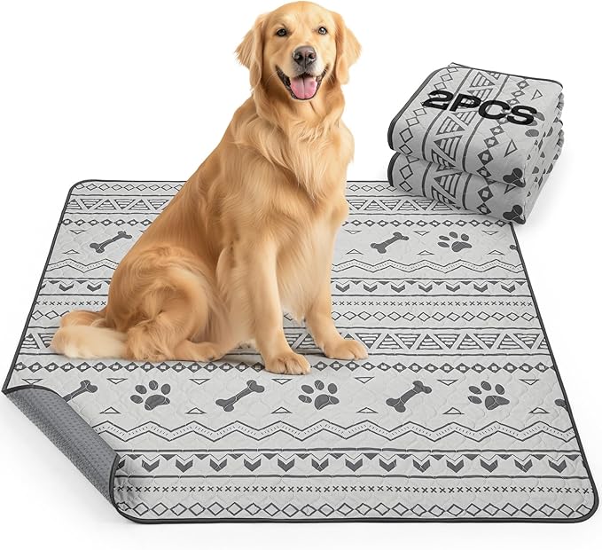 LOOBANI Washable Pee Pads for Dogs: 2-Pack Leak-Proof and Non-Slip Reusable Puppy Pads, Super Absorbent Whelping Pads for Potty Training, Playpens, Crates, Floors, Beds, and Couches 36x41 in