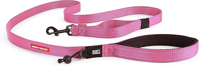 EzyDog Soft Trainer Dog Leash with Traffic Control Handle - Reflective Stitching for Nighttime Safety and Superior Strength and Comfortability for Training Small Dogs (Under 26 lbs) (72”, Pink)