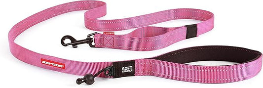 EzyDog Soft Trainer Dog Leash with Traffic Control Handle - Reflective Stitching for Nighttime Safety and Superior Strength and Comfortability for Training Small Dogs (Under 26 lbs) (72”, Pink)